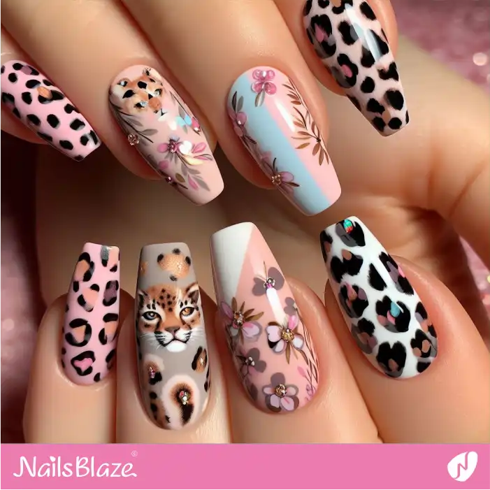 Flower and Leopard Print Nail Design | Animal Print Nails - NB2553
